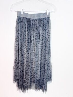 JS MILLENIUM GRAY ANIMAL PRINT ELASTIC WAIST LAYERED TULLE MIDI SKIRT SZ SM